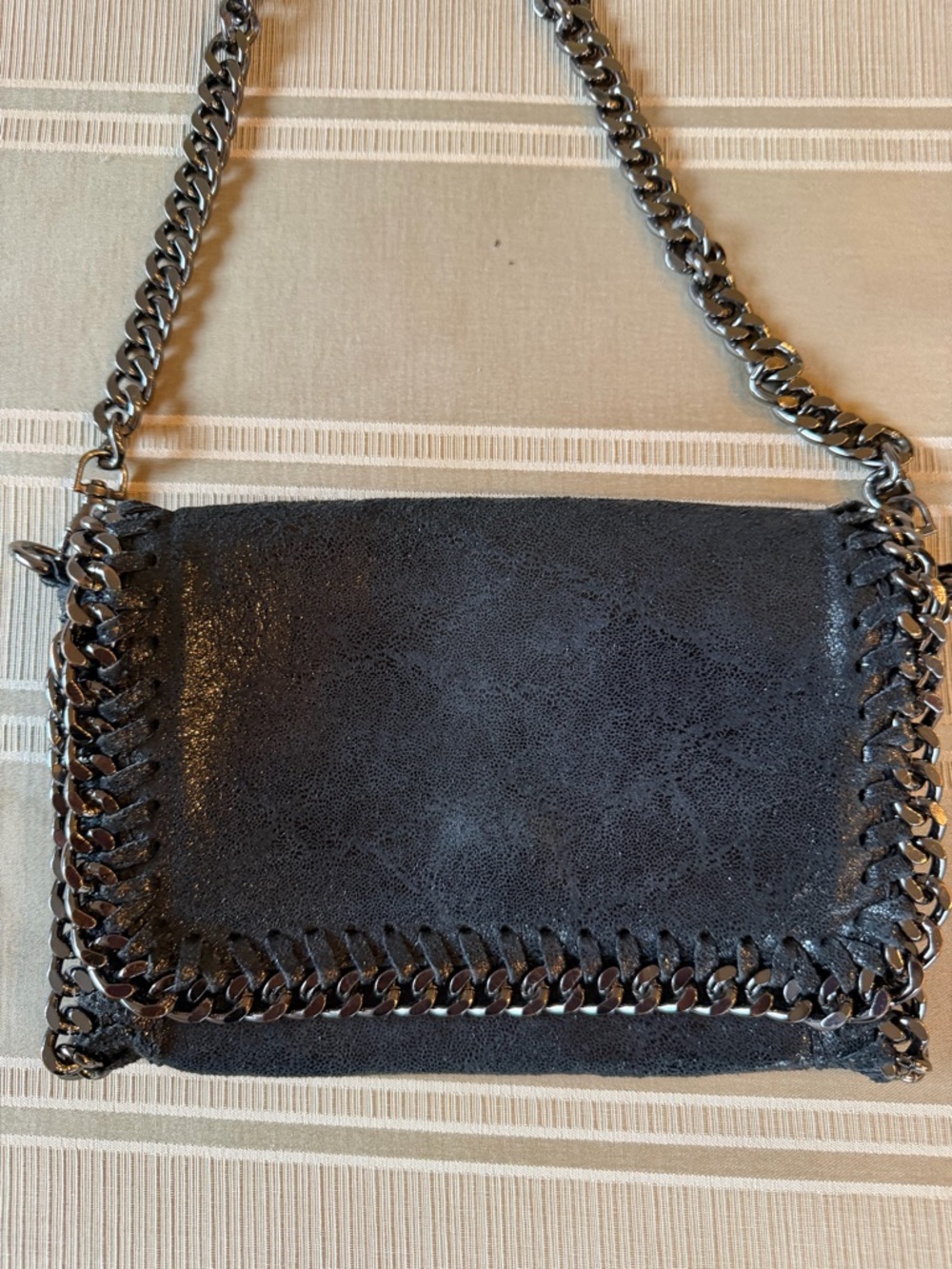 Black Small Chain-Trim Genuine Leather Shoulder Bag purchased in Italy